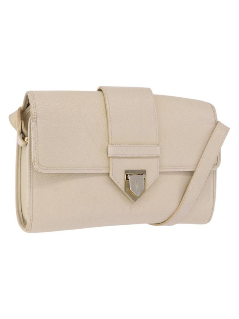 Authentic SAINT LAURENT Shoulder Bag Leather White Gold